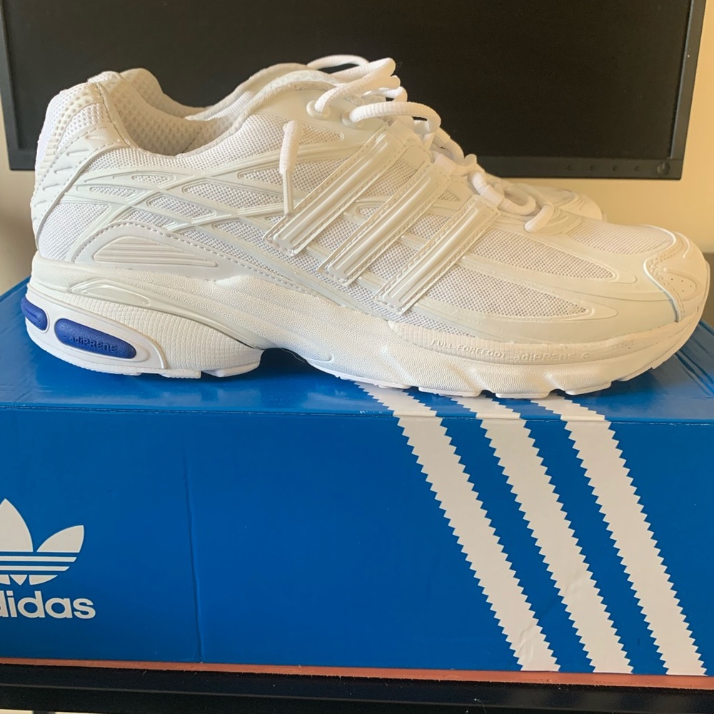 adidas White and Blue Athletic Shoes